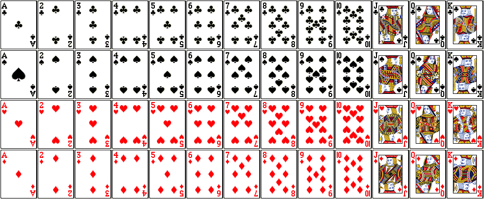 All 52 Playing/poker Cards, Full Deck, Hearts, Spades, Clubs, and